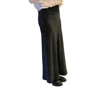 Vtg 90s Y2K DKNY Pure Cotton Stretch High Rise Charcoal Gray Maxi Ankle Skirt S